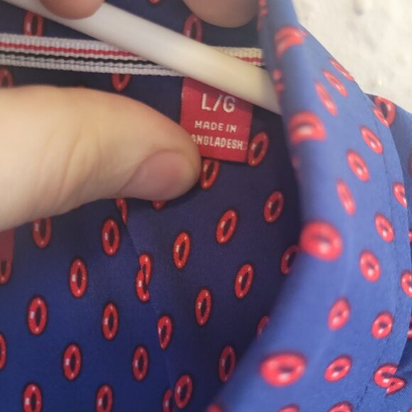 Report Collection Hyper Stretch Blue Geometric Print Shirt Men's Large - Picture 4 of 5